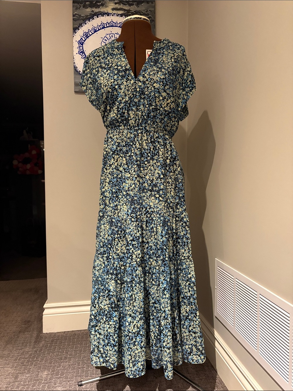 Steve Madden Blue Floral Tiered Maxi Dress